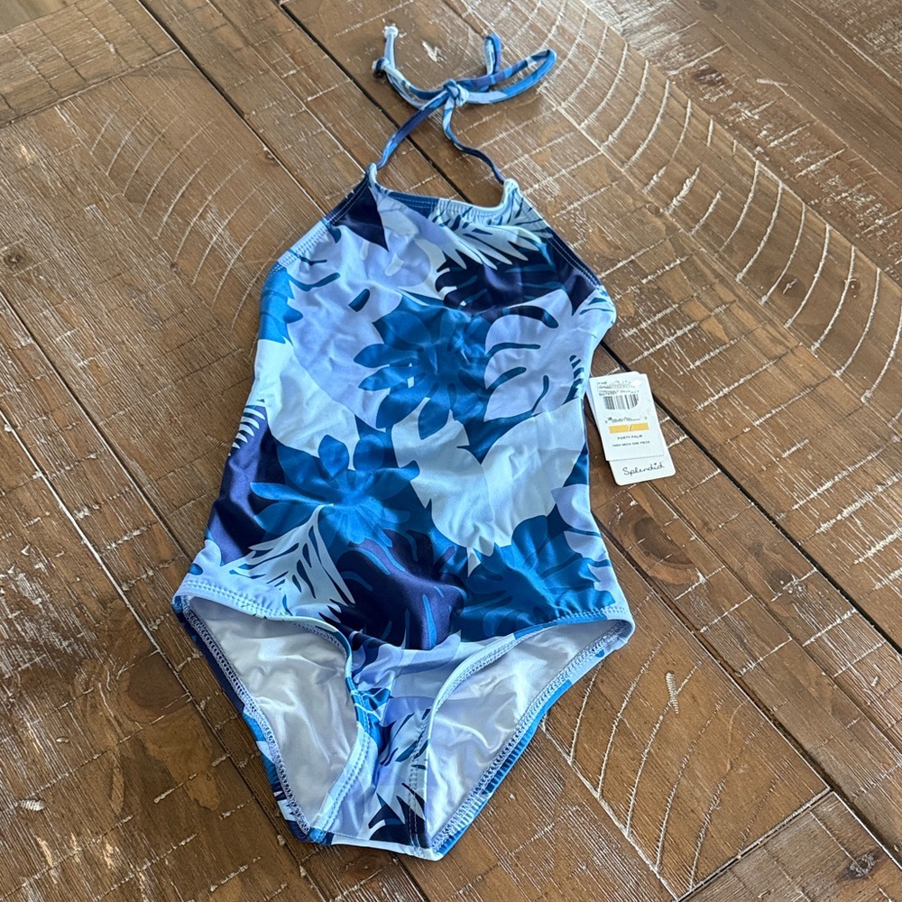 Splendid NWT “Party Palm” High Neck Girls Swim Suit One Piece, Size 7